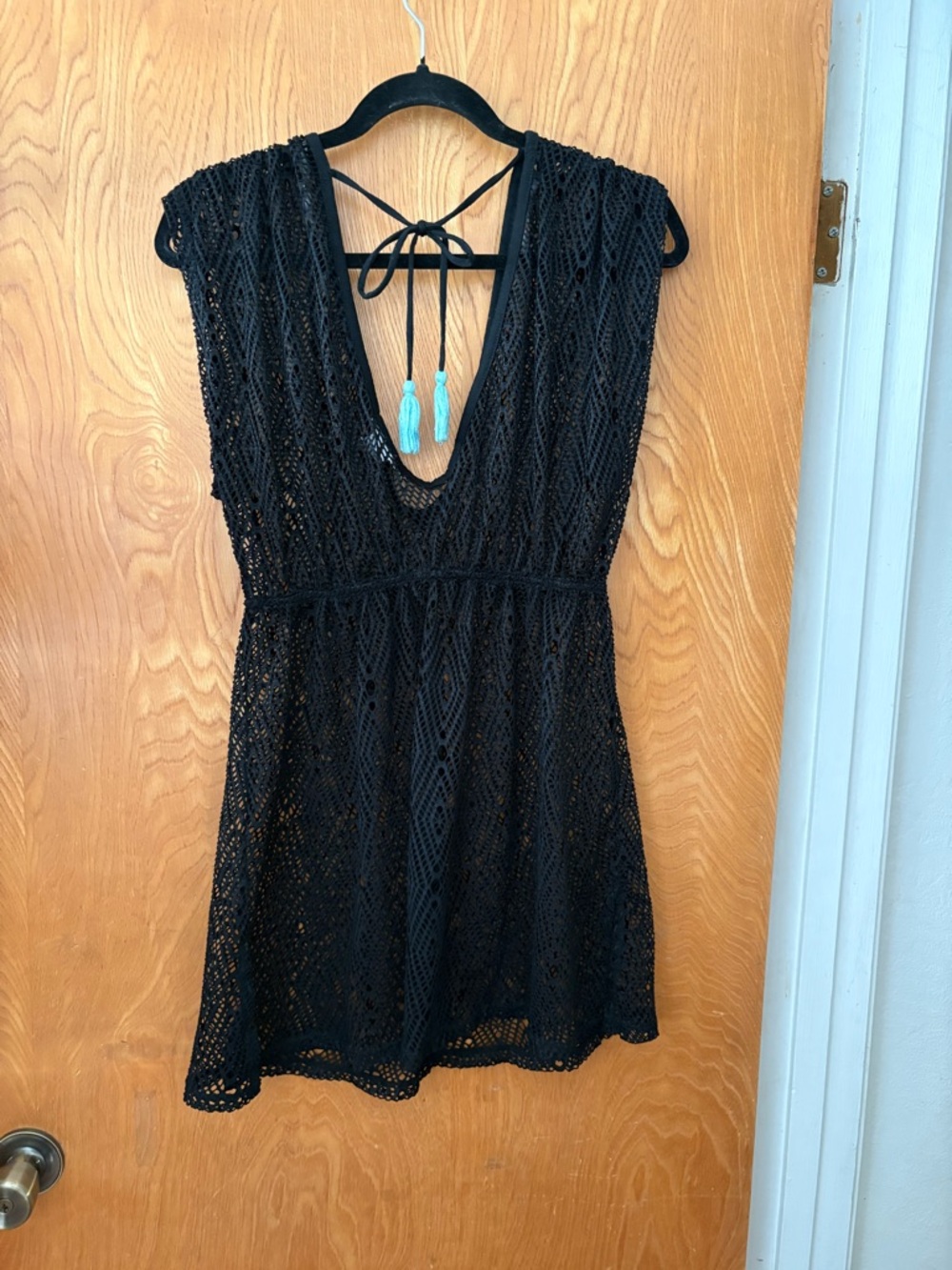 Miken Black Crochet Swim Coverup M - Picture 6 of 7